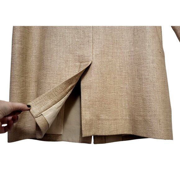 Paule Ka Textured Woven Tweed Long Jacket Tan Khaki - Picture 12 of 17